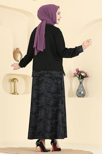 moda selvim طقم أسود 2602TPK1167 - Thumbnail