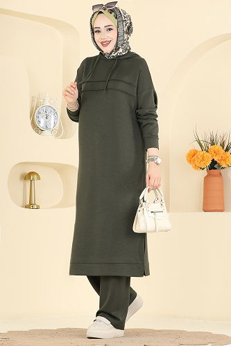 moda selvim طقم أخضر عفني غامق 2603ERK1158 - Thumbnail