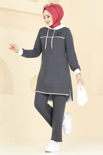 moda selvim طقم رمادي غامق 2604SL432 - Thumbnail
