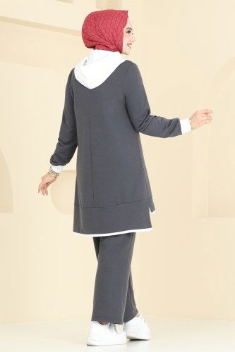 moda selvim طقم رمادي غامق 2604SL432 - Thumbnail