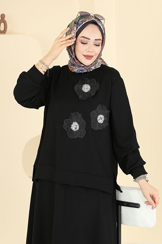 moda selvim طقم أسود 2604TPK1167 - Thumbnail