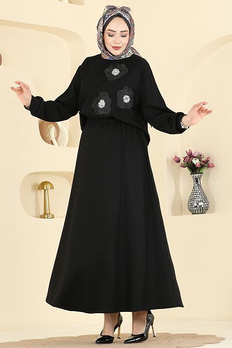 moda selvim طقم أسود 2604TPK1167 - Thumbnail