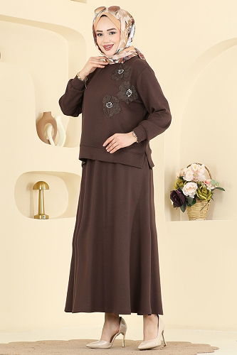 moda selvim طقم بني 2604TPK1167 - Thumbnail