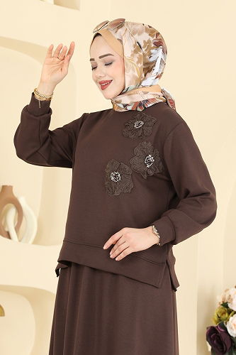 moda selvim طقم بني 2604TPK1167 - Thumbnail