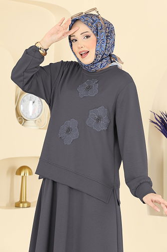 moda selvim طقم رمادي 2604TPK1167 - Thumbnail