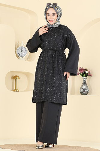 moda selvim طقم رمادي غامق 2605ERK1158 - Thumbnail