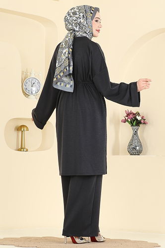 moda selvim طقم رمادي غامق 2605ERK1158 - Thumbnail