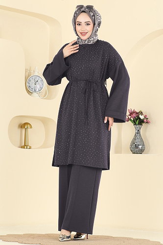 moda selvim طقم رمادي فاتح 2605ERK1158 - Thumbnail