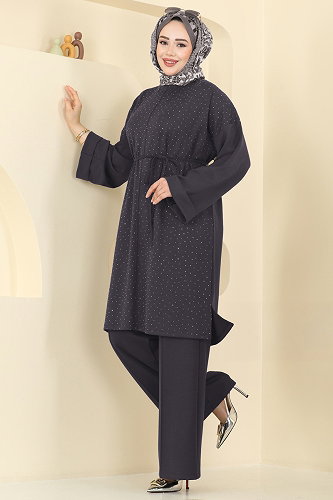 moda selvim طقم رمادي فاتح 2605ERK1158 - Thumbnail