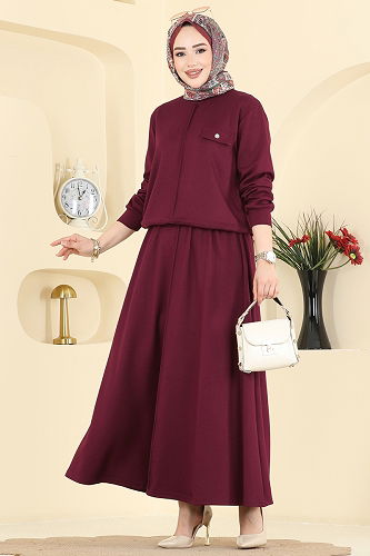 moda selvim طقم خمري 2605TPK1167 - Thumbnail