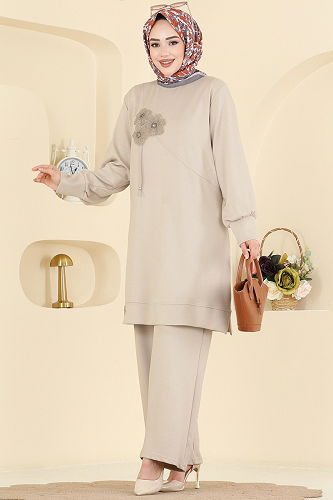 moda selvim طقم بيج 2606TPK1167 - Thumbnail