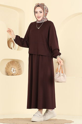 moda selvim طقم بني غامق 2607ERK1158 - Thumbnail