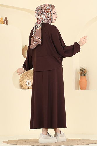 moda selvim طقم بني غامق 2607ERK1158 - Thumbnail