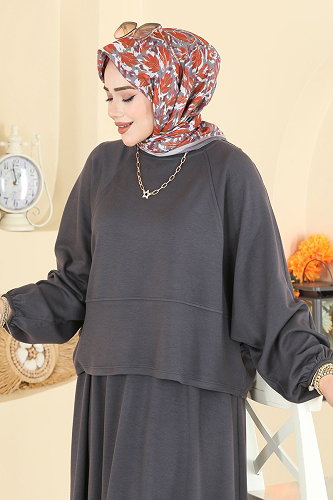 moda selvim طقم رمادي فاتح 2607ERK1158 - Thumbnail