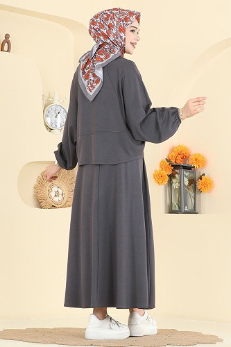 moda selvim طقم رمادي فاتح 2607ERK1158 - Thumbnail