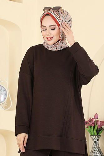 moda selvim طقم بني غامق 2607MSZ1172 - Thumbnail