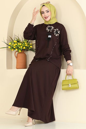 moda selvim طقم بني 2607TPK1167 - Thumbnail