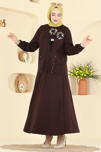 moda selvim طقم بني 2607TPK1167 - Thumbnail