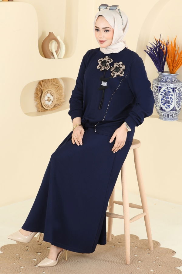 Modaselvim Hijab Combinations Combined 2607TPK1167 Navy Blue
