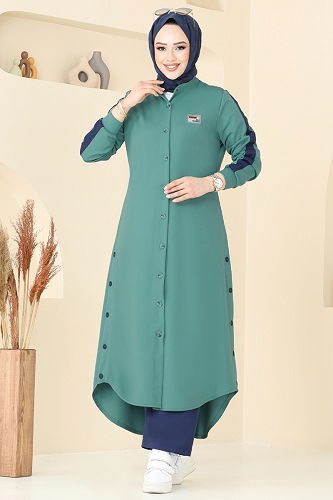 moda selvim طقم أخضر باهت وكحلي 2608SL432 - Thumbnail