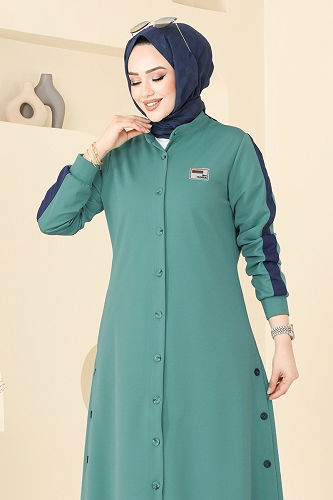 moda selvim طقم أخضر باهت وكحلي 2608SL432 - Thumbnail