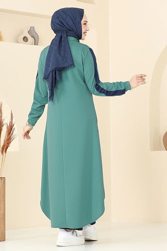 moda selvim طقم أخضر باهت وكحلي 2608SL432 - Thumbnail