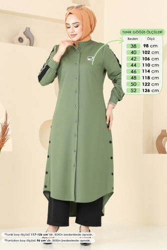 moda selvim طقم أخضر عشبي وأسود 2608SL432 - Thumbnail