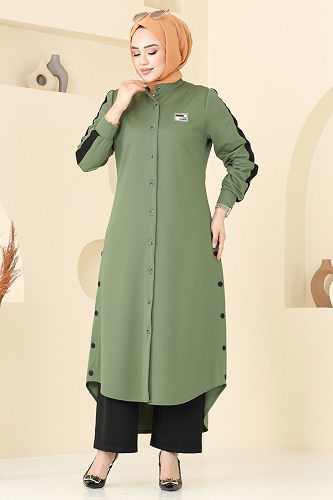 moda selvim طقم أخضر عشبي وأسود 2608SL432 - Thumbnail