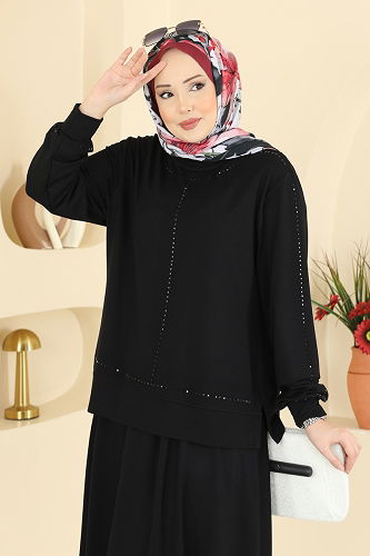 moda selvim طقم أسود 2608TPK1167 - Thumbnail