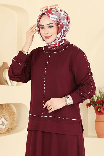 moda selvim طقم خمري 2608TPK1167 - Thumbnail