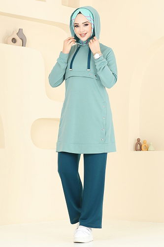 moda selvim طقم أخضر باهت وبترولي 2610SL432 - Thumbnail