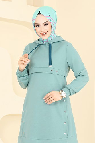 moda selvim طقم أخضر باهت وبترولي 2610SL432 - Thumbnail