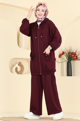 moda selvim طقم خمري 2611ERK1158 - Thumbnail
