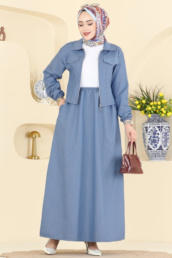 Modaselvim Hijab Combinations Combined 2611TPK1167 Light Denim
