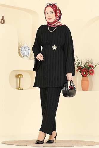 moda selvim طقم أسود 2612TPK1167 - Thumbnail