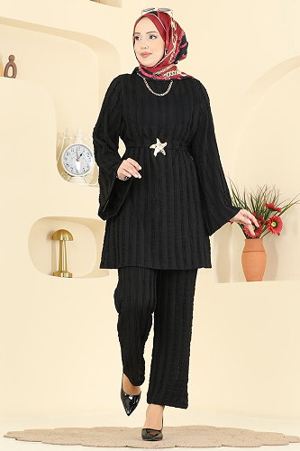 moda selvim طقم أسود 2612TPK1167 - Thumbnail