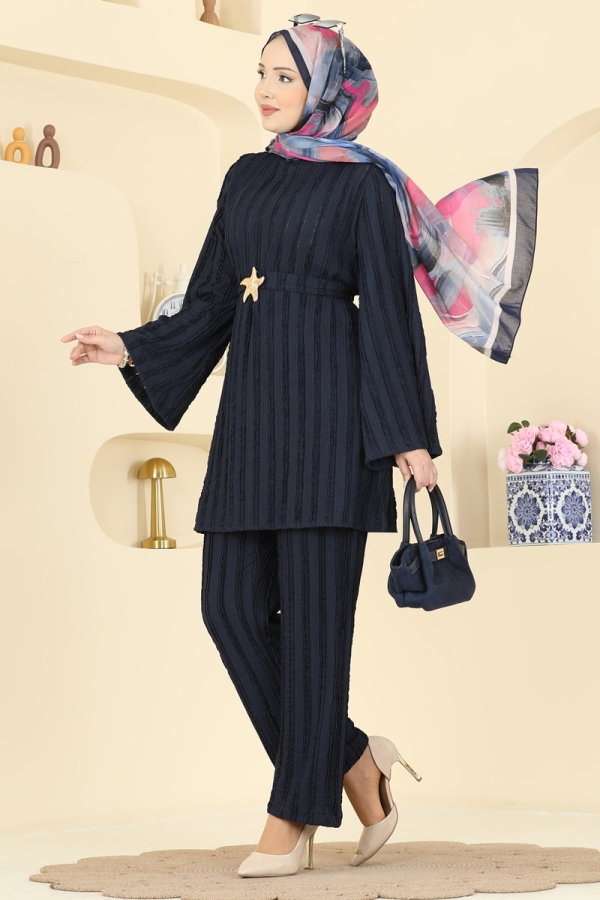 Modaselvim Hijab Combinations Combined 2612TPK1167 Navy Blue