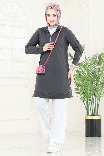 moda selvim طقم رمادي غامق & سكري 2616SL432 - Thumbnail