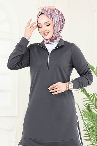 moda selvim طقم رمادي غامق & سكري 2616SL432 - Thumbnail