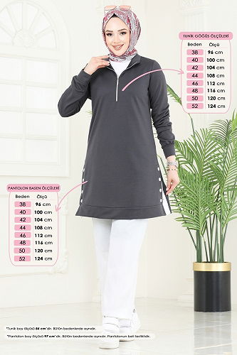 moda selvim طقم رمادي غامق & سكري 2616SL432 - Thumbnail