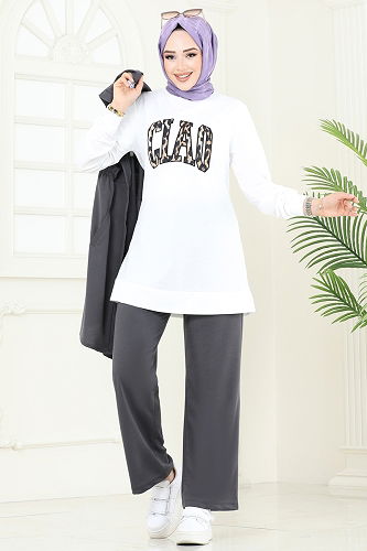 moda selvim طقم رمادي غامق 2619SL432 - Thumbnail