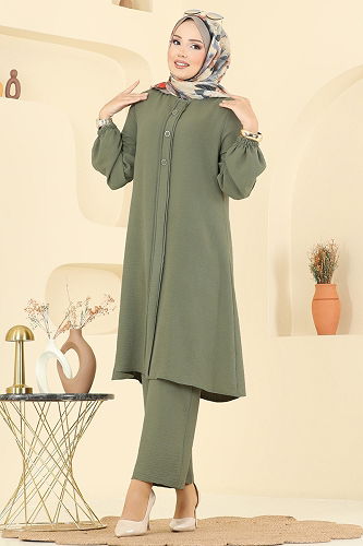 moda selvim طقم أخضر عشبي 2621SL432 - Thumbnail