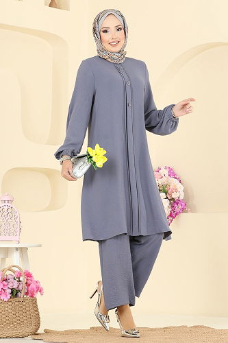 moda selvim طقم رمادي غامق 2621SL432 - Thumbnail