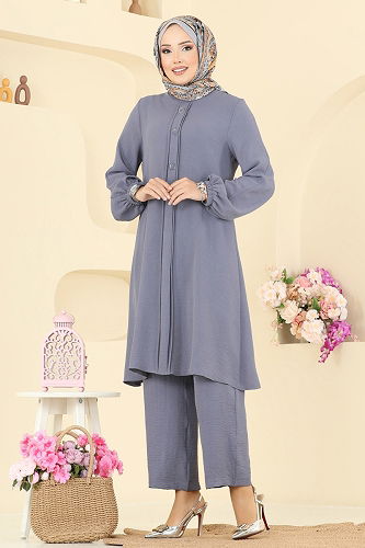 moda selvim طقم رمادي غامق 2621SL432 - Thumbnail