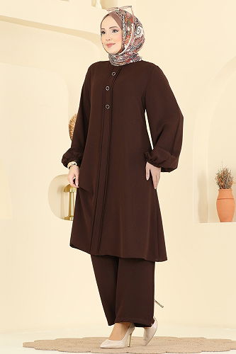 moda selvim طقم بني غامق 2621SL432 - Thumbnail