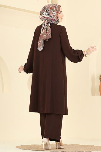 moda selvim طقم بني غامق 2621SL432 - Thumbnail