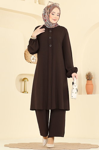 moda selvim طقم بني غامق 2621SL432 - Thumbnail