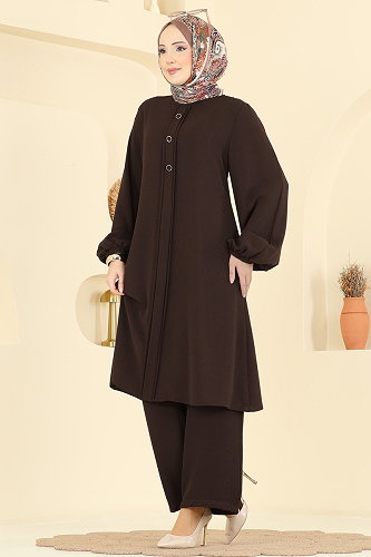 moda selvim طقم بني غامق 2621SL432 - Thumbnail