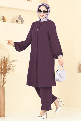 moda selvim طقم ليلكي غامق 2621SL432 - Thumbnail