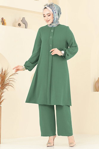 moda selvim طقم أخضر باهت غامق 2621SL432 - Thumbnail